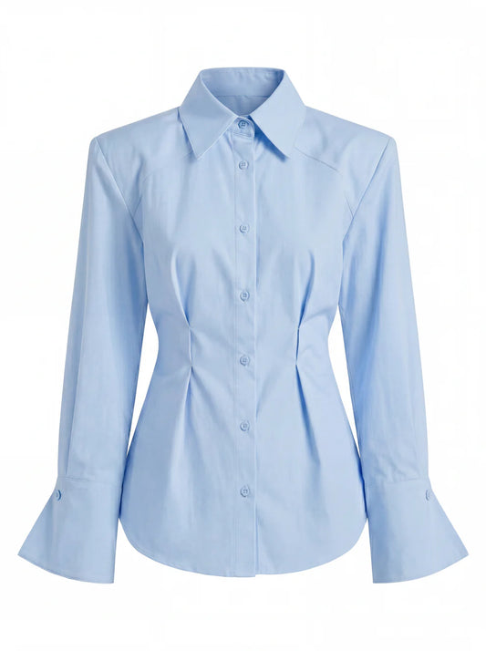 Blue shirt with an accent on the waist