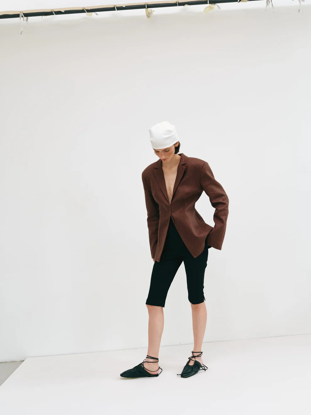 Brown linen waist jacket