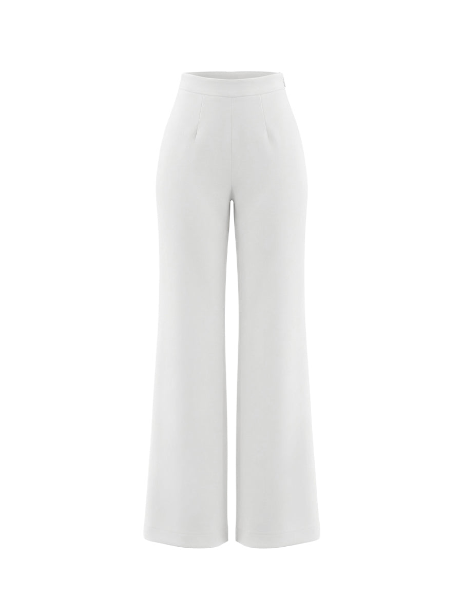 White flared pants from a suit with a blouse