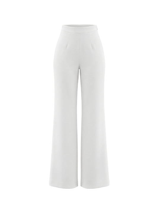 White flared pants from a suit with a blouse