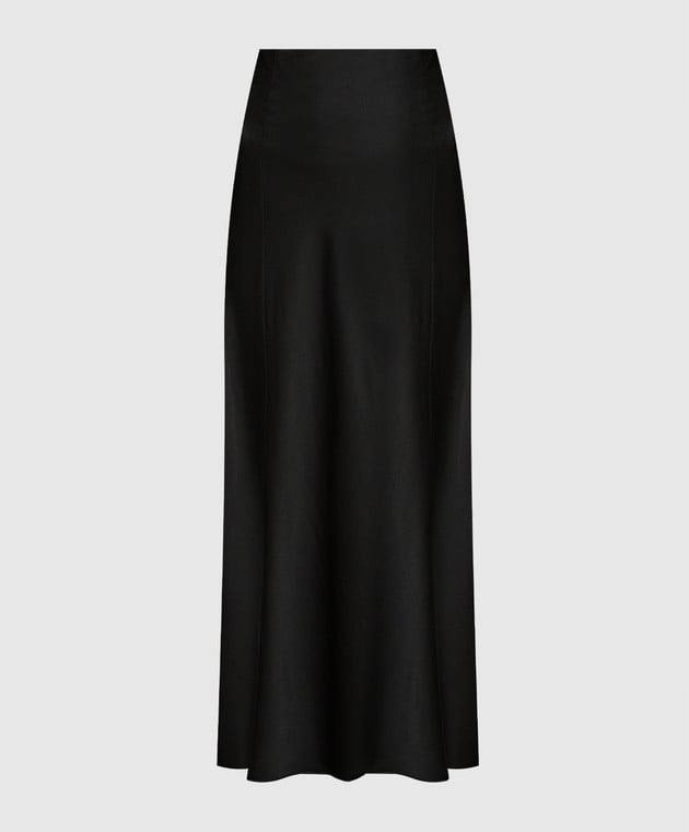 Black long midi skirt made of thick satin