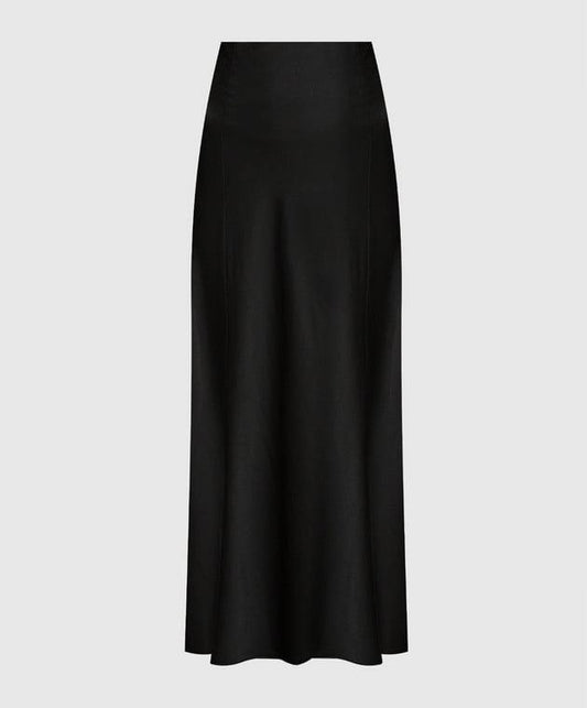 Black long midi skirt made of thick satin
