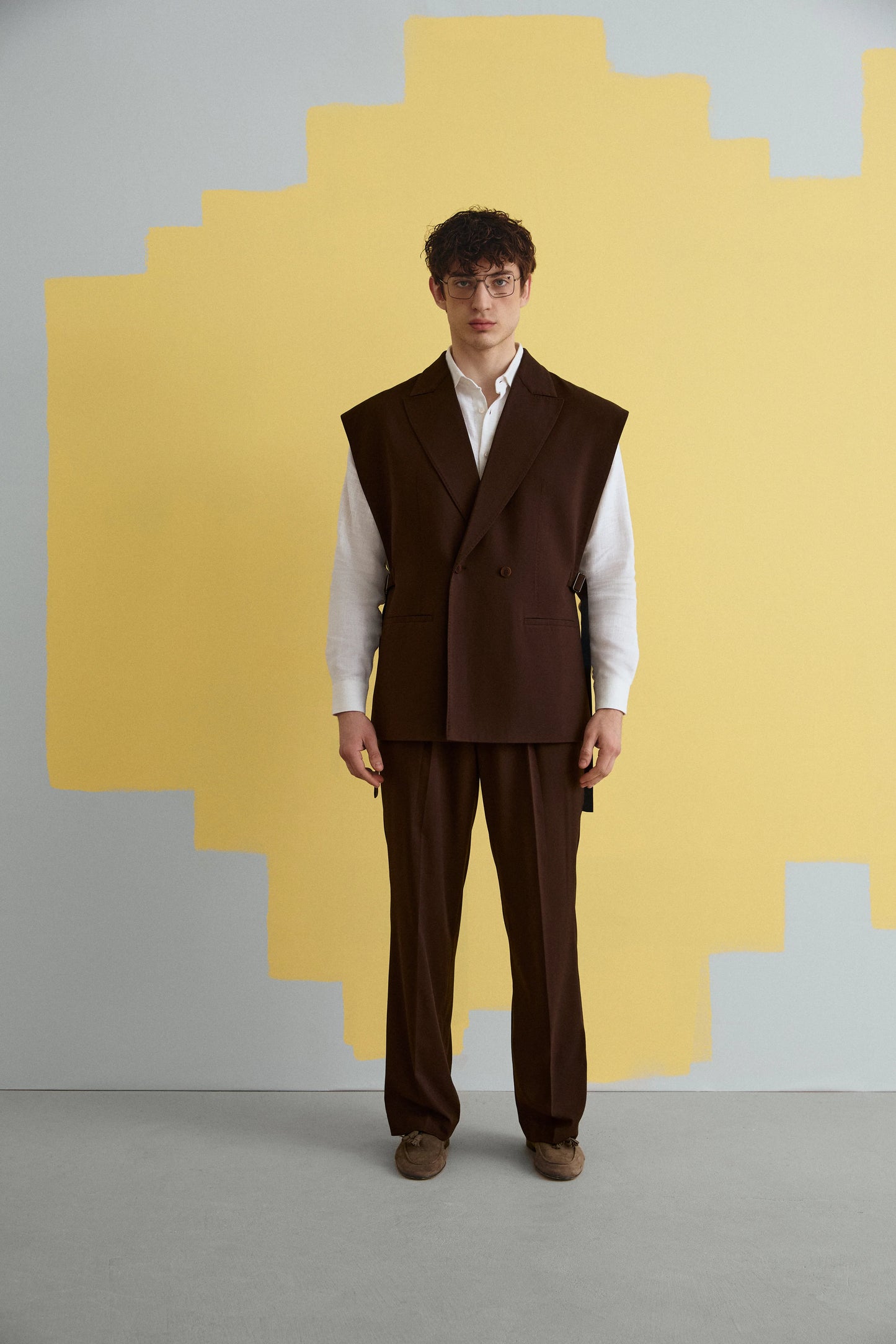 Men's brown suit with vest