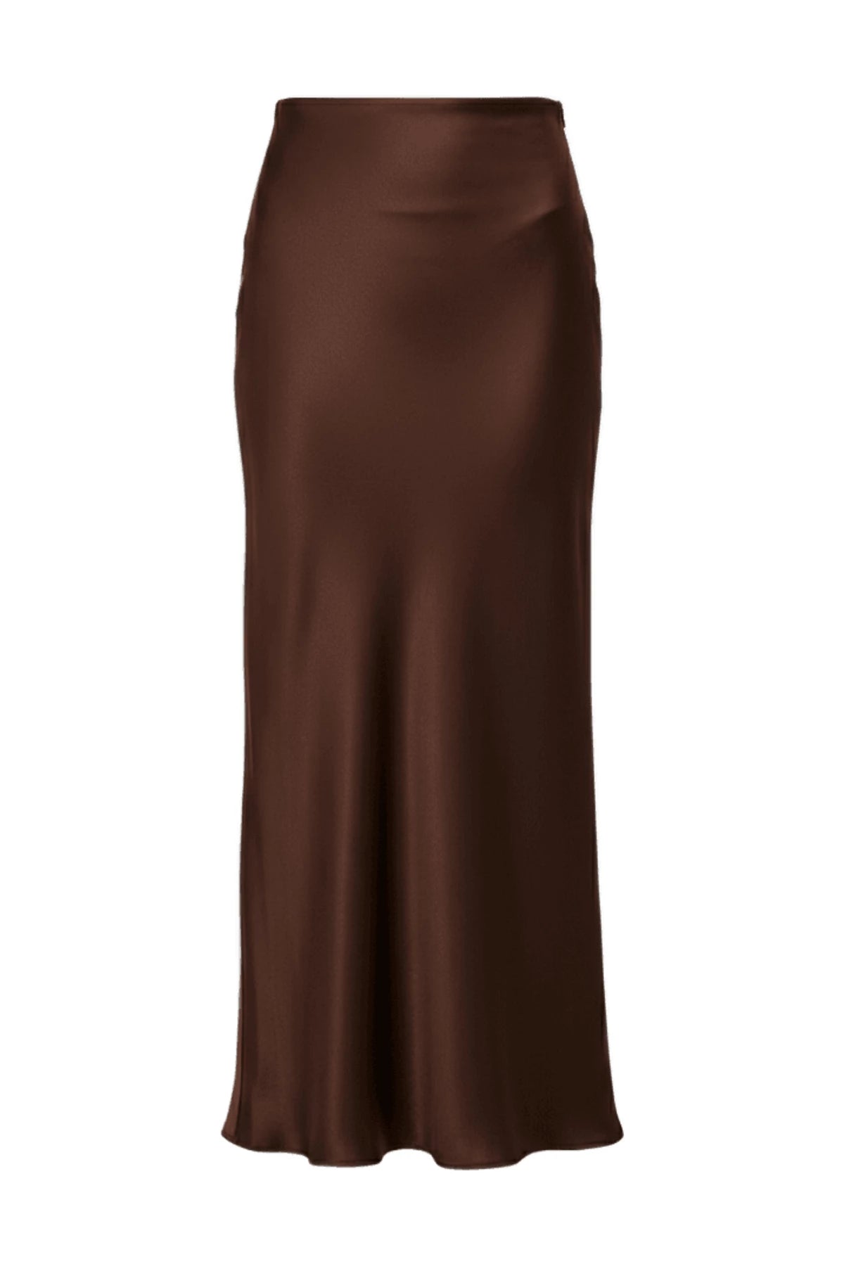 Chocolate long midi skirt made of thick satin