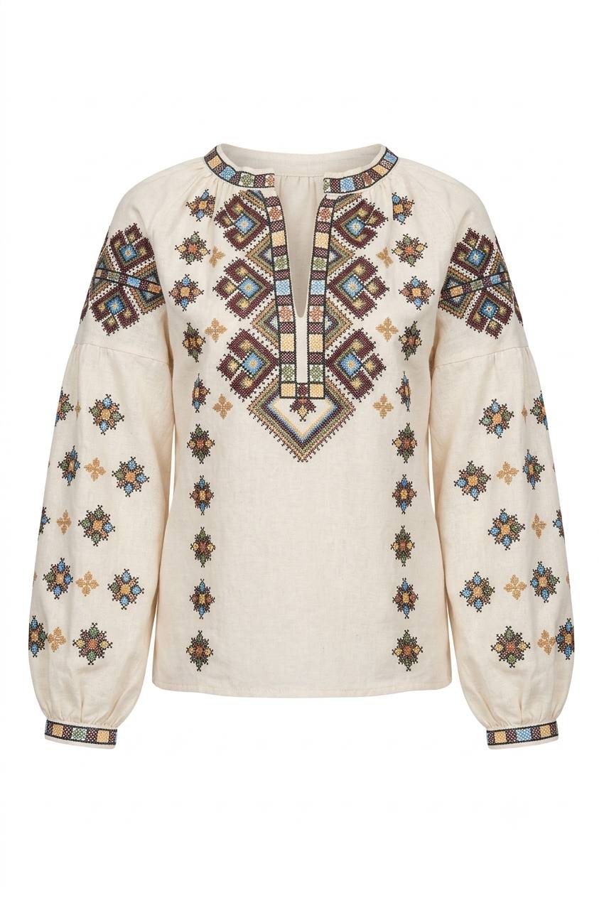 Women's embroidered shirt with a neckline