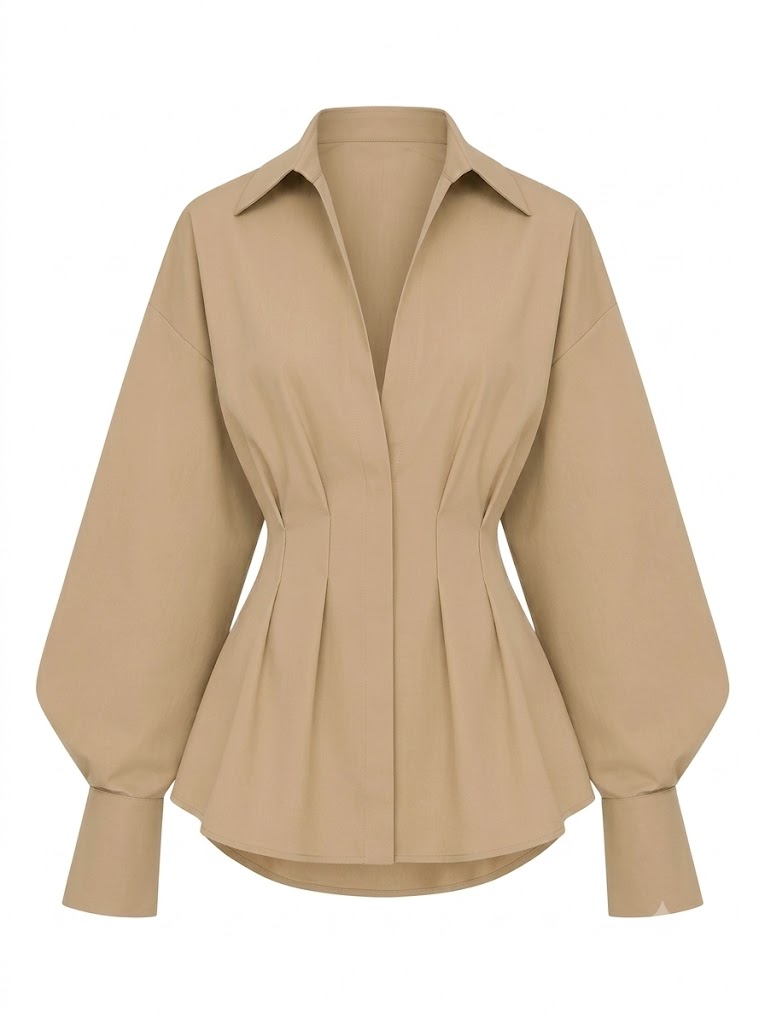 Camel overshot shirt with gathers