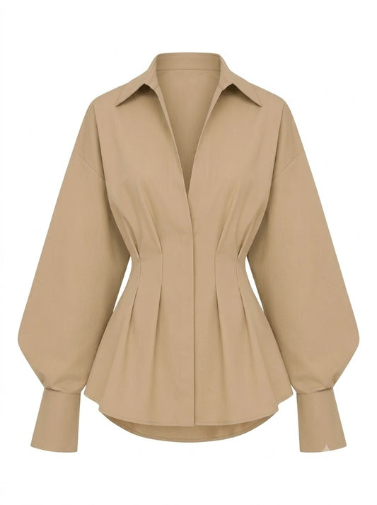 Camel overshot shirt with gathers
