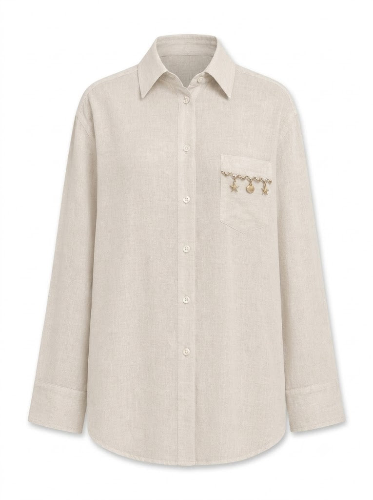 Sand linen shirt with shells
