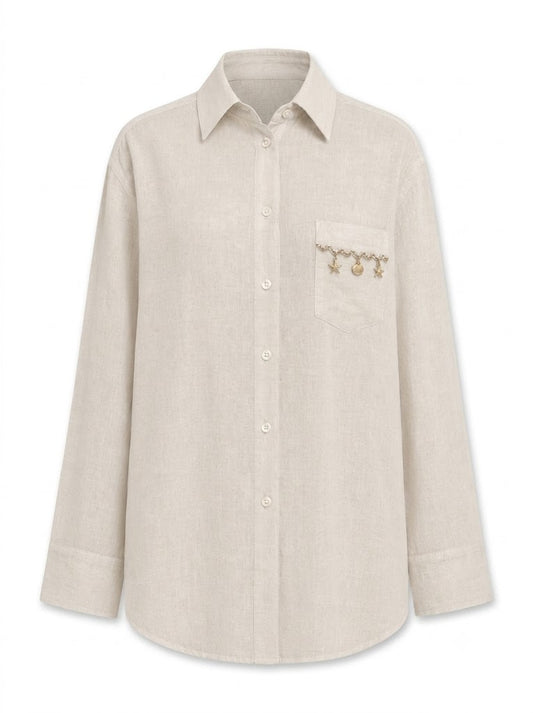 Sand linen shirt with shells
