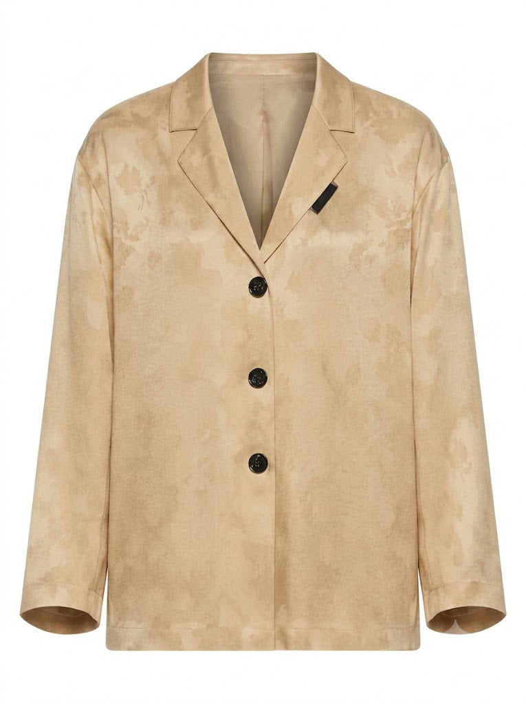 Beige viscose shirt with floral pattern