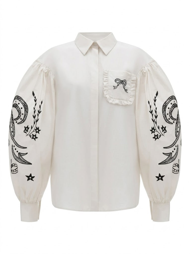 "Raya" Embroidered Shirt in Milk White