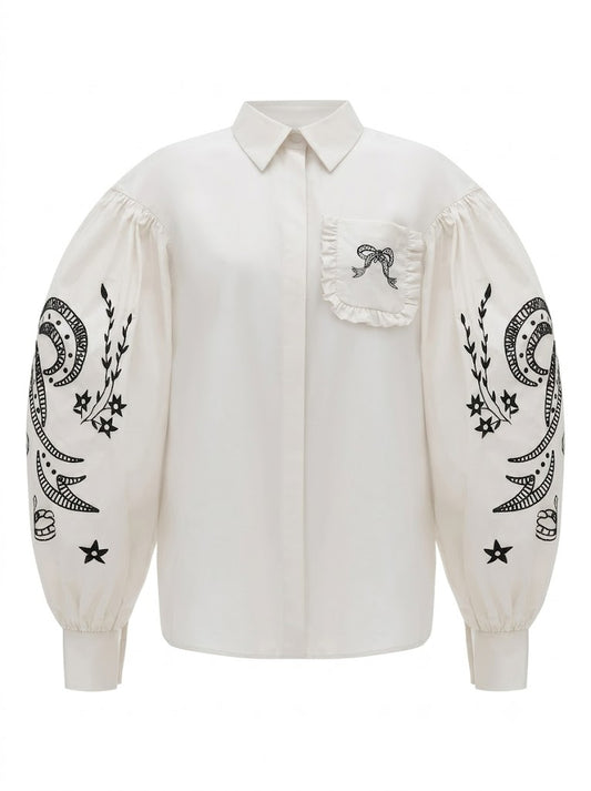 "Raya" Embroidered Shirt in Milk White