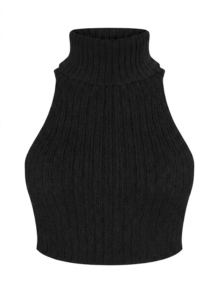 Black knitted halter top