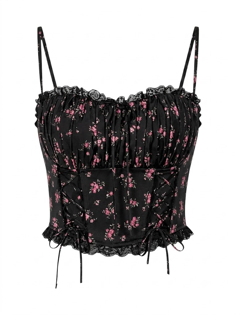 Liz black silk top with lace