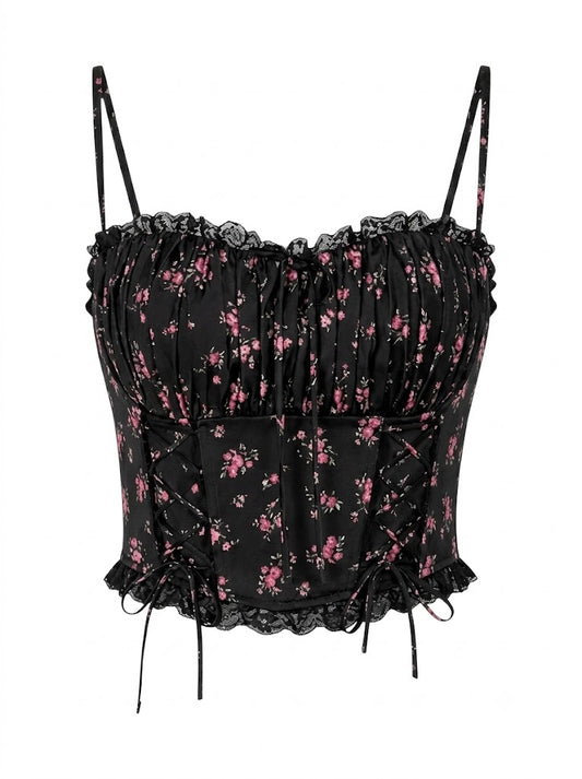 Liz black silk top with lace