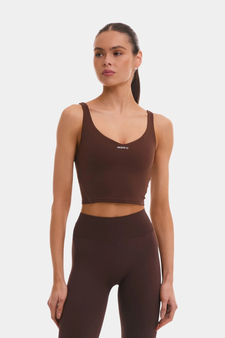 Kayla chocolate-colored super-shaping crop top
