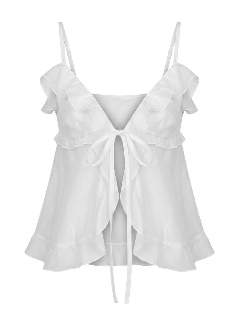Cream-colored ruffled top