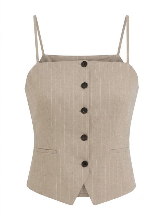 Beige fitted pinstriped Copale top