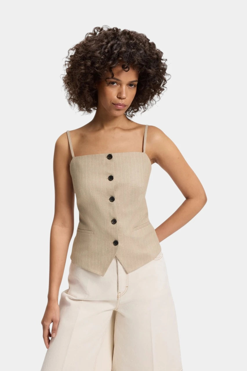 Beige fitted pinstriped Copale top