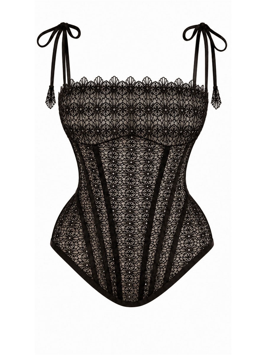 Black lace corset with straps