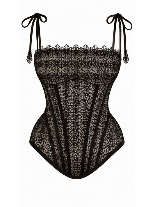 Black lace corset with straps