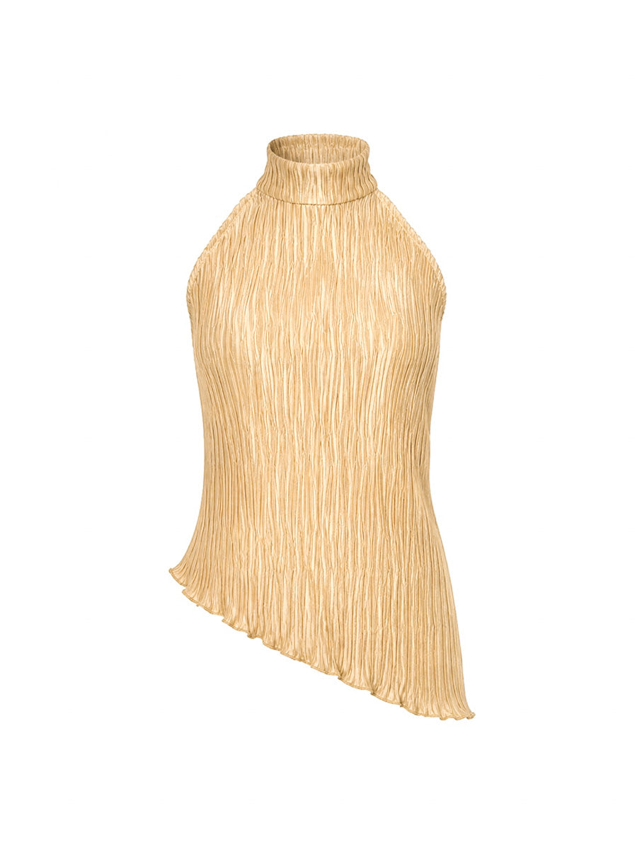 Beige crinkled open-back top