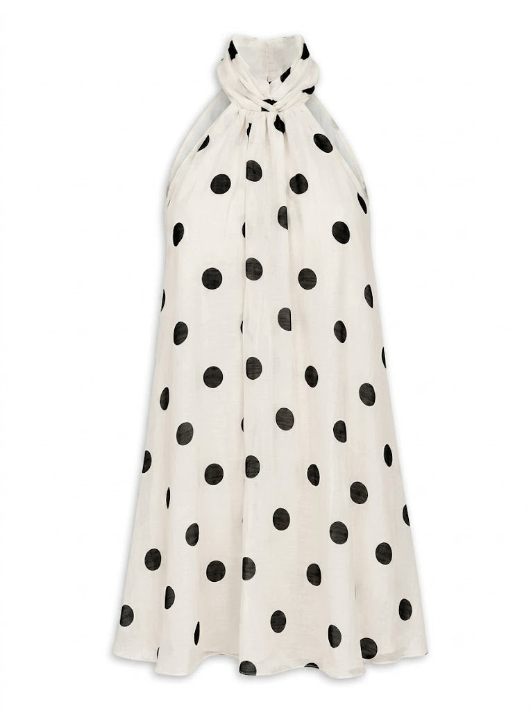 "Leria" milky-white polka-dot dress
