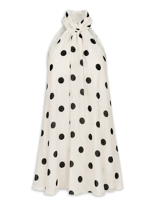 "Leria" milky-white polka-dot dress
