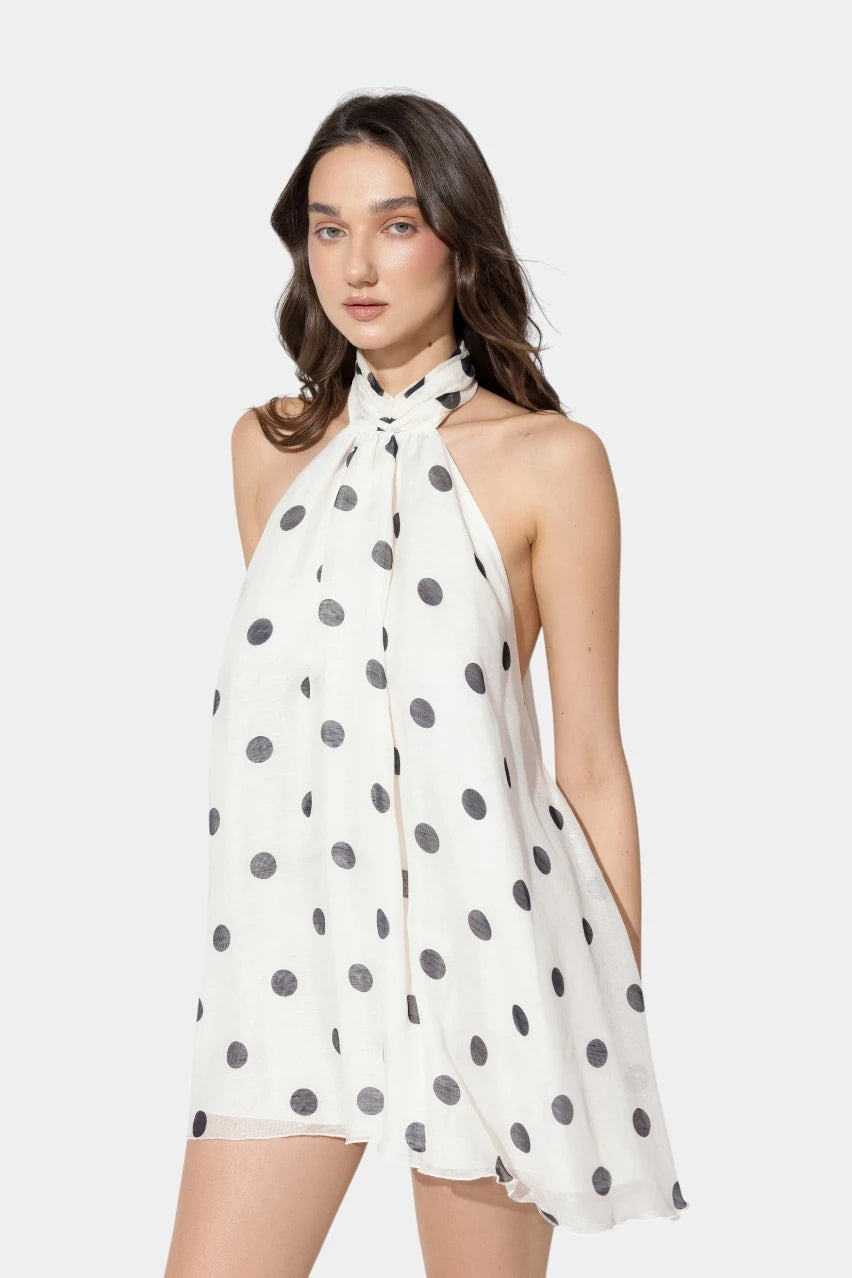 "Leria" milky-white polka-dot dress