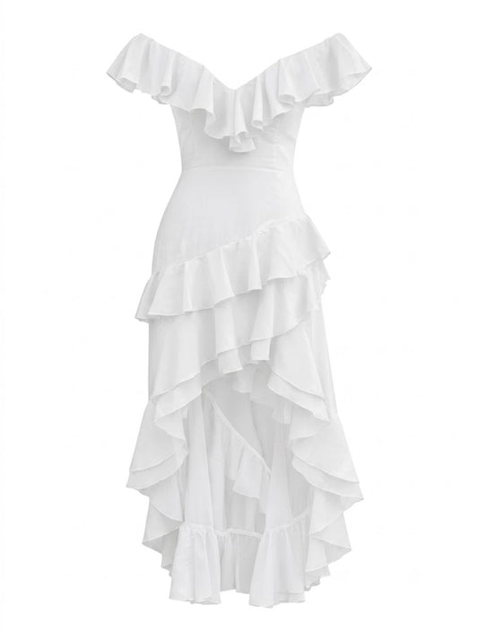 Cream-colored maxi dress with ruffles