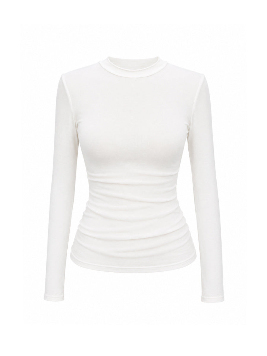 Basic white viscose long-sleeve top