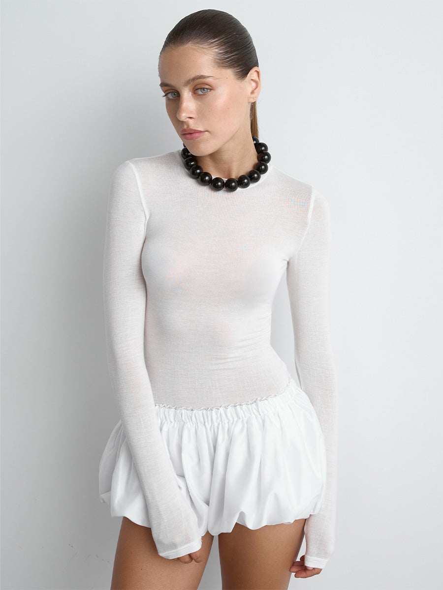Basic white viscose long-sleeve top