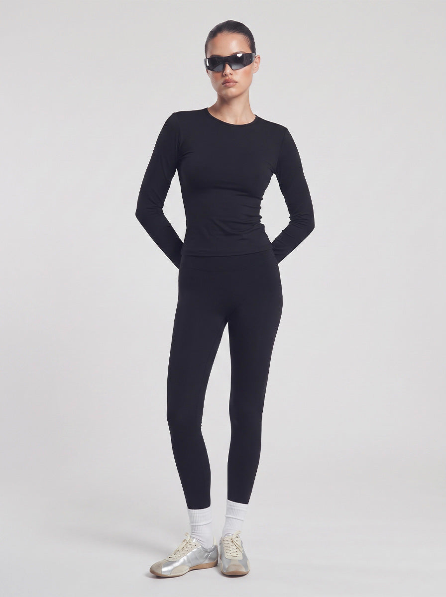 Black fitted sports long-sleeve top