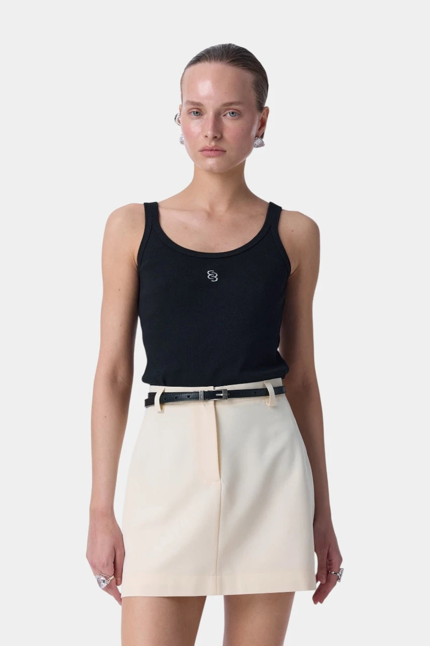 Cream high-waisted mini skirt