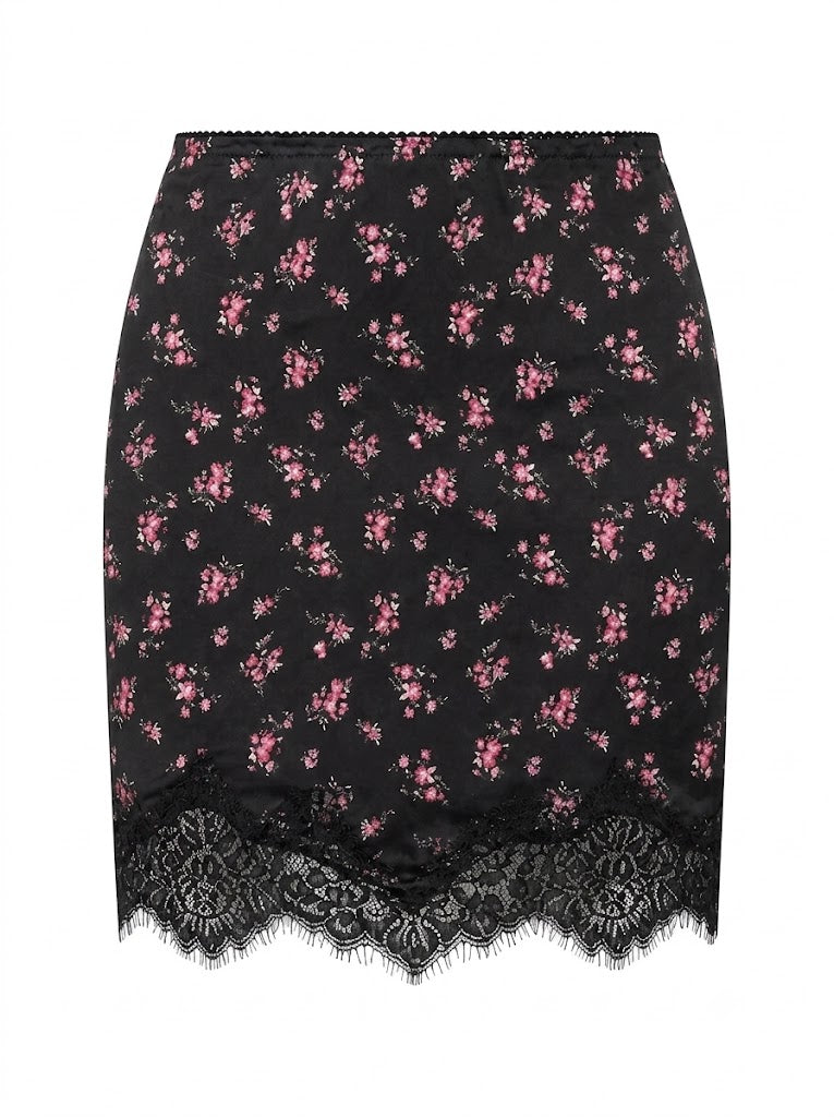 Liz black silk skirt with lace