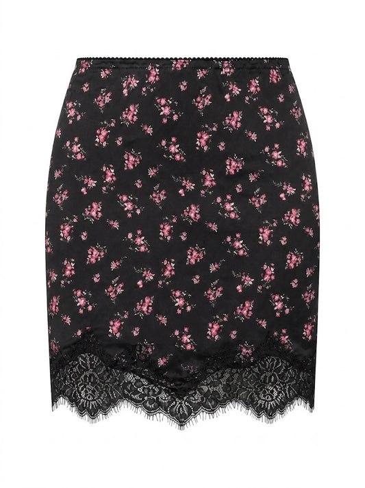 Liz black silk skirt with lace