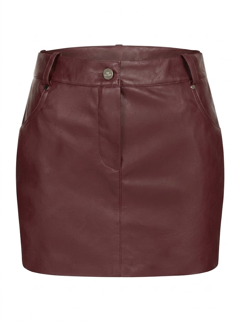 Burgundy eco-leather mini skirt