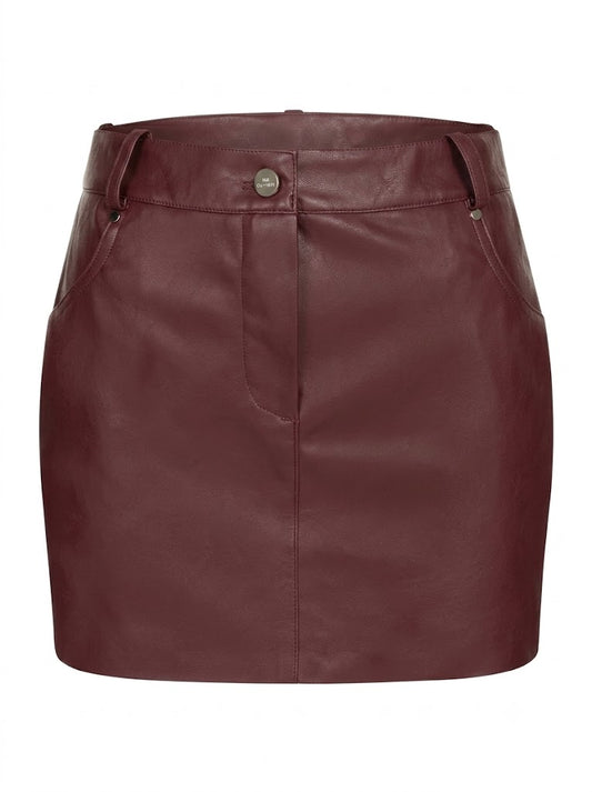 Burgundy eco-leather mini skirt