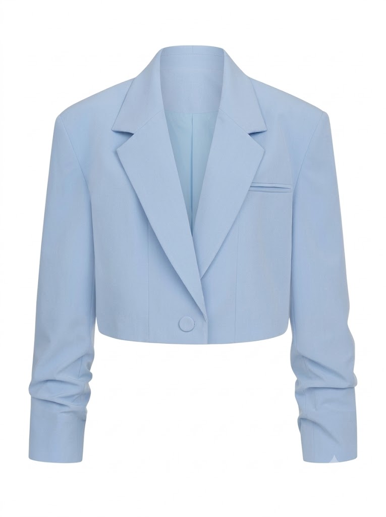 Blue cropped jacket with gathered sleeves