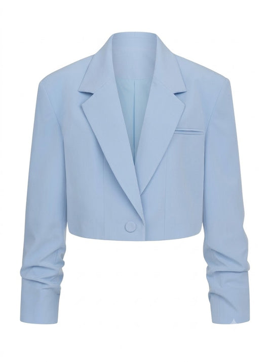 Blue cropped jacket with gathered sleeves