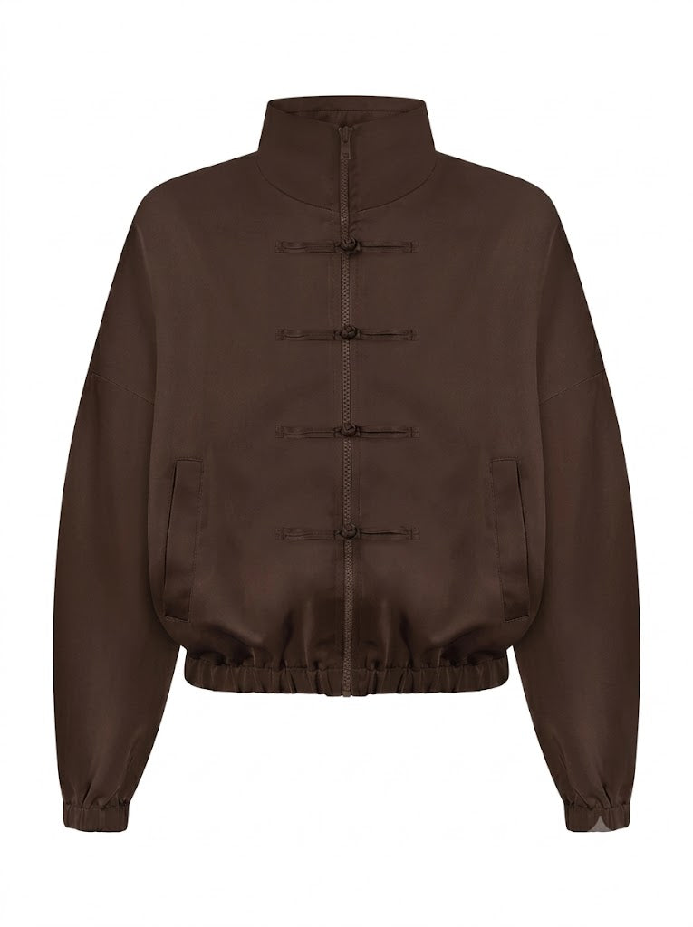 Chocolate satin bomber jacket
