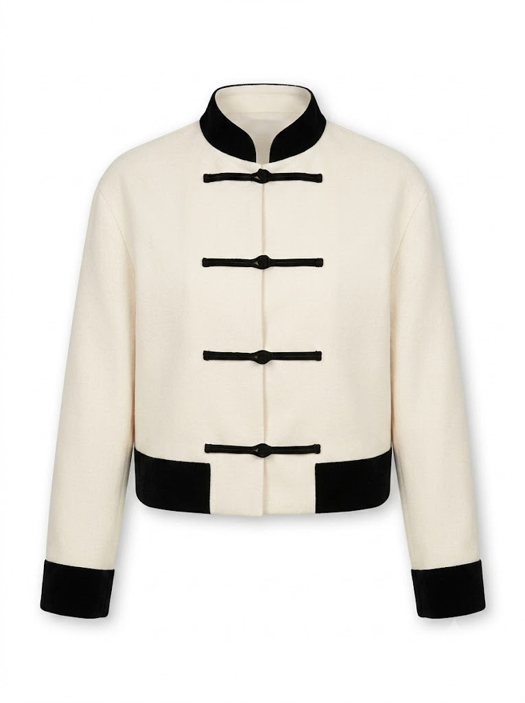 Cream-colored bomber jacket with knotted ties