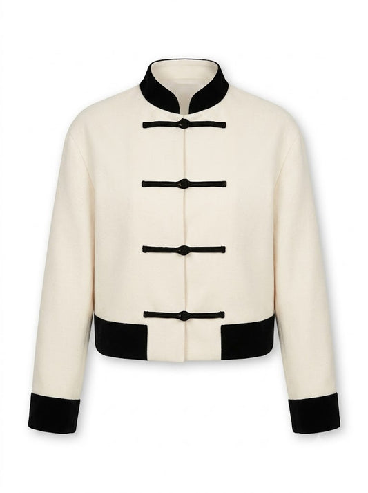 Cream-colored bomber jacket with knotted ties