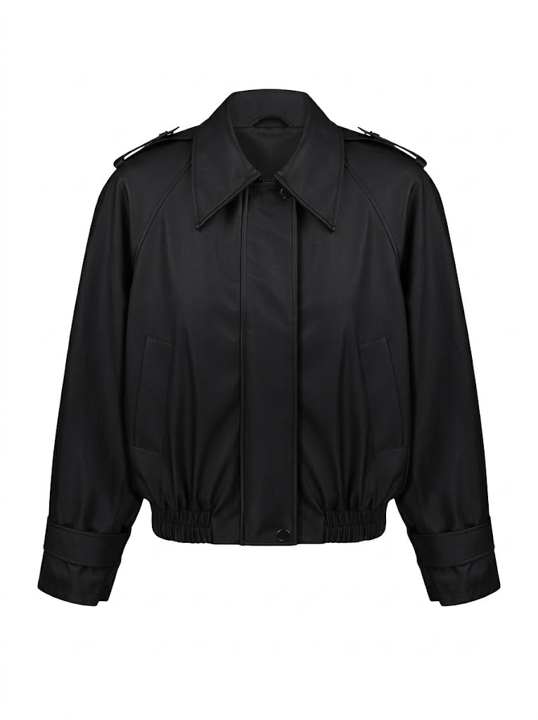 Black eco-leather bomber jacket