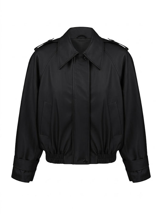 Black eco-leather bomber jacket