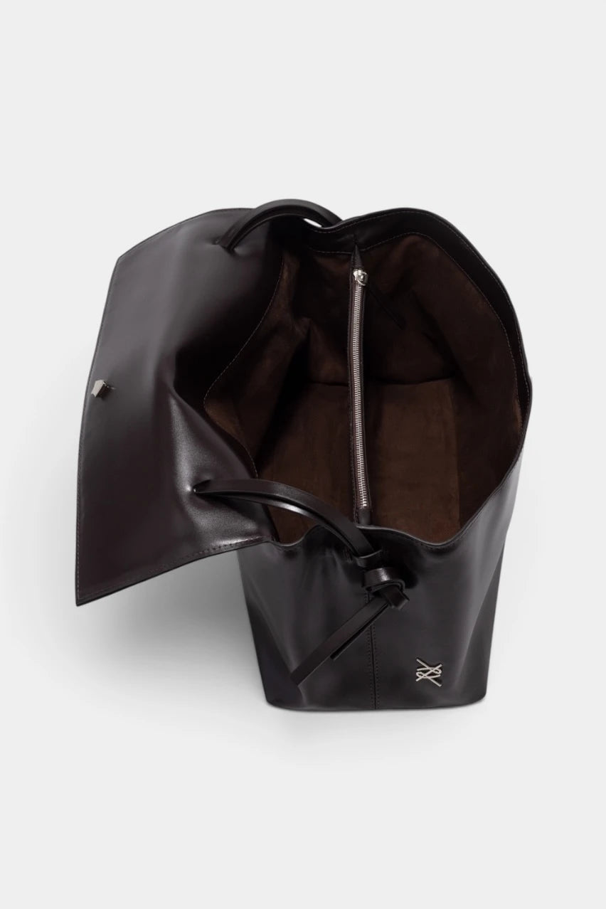 Dark chocolate leather bag