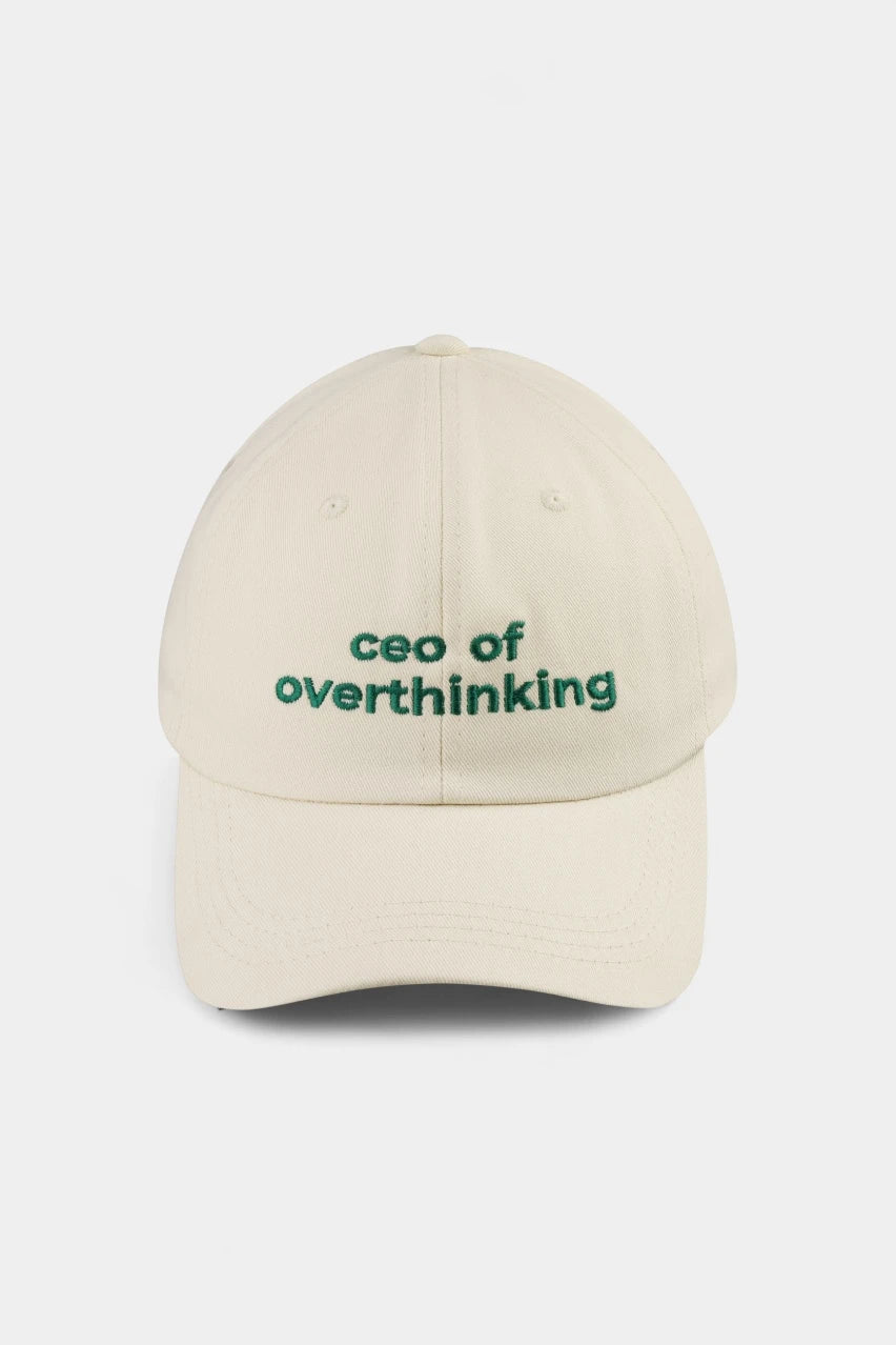 "CEO Of Overthinking" Cream Denim Cap
