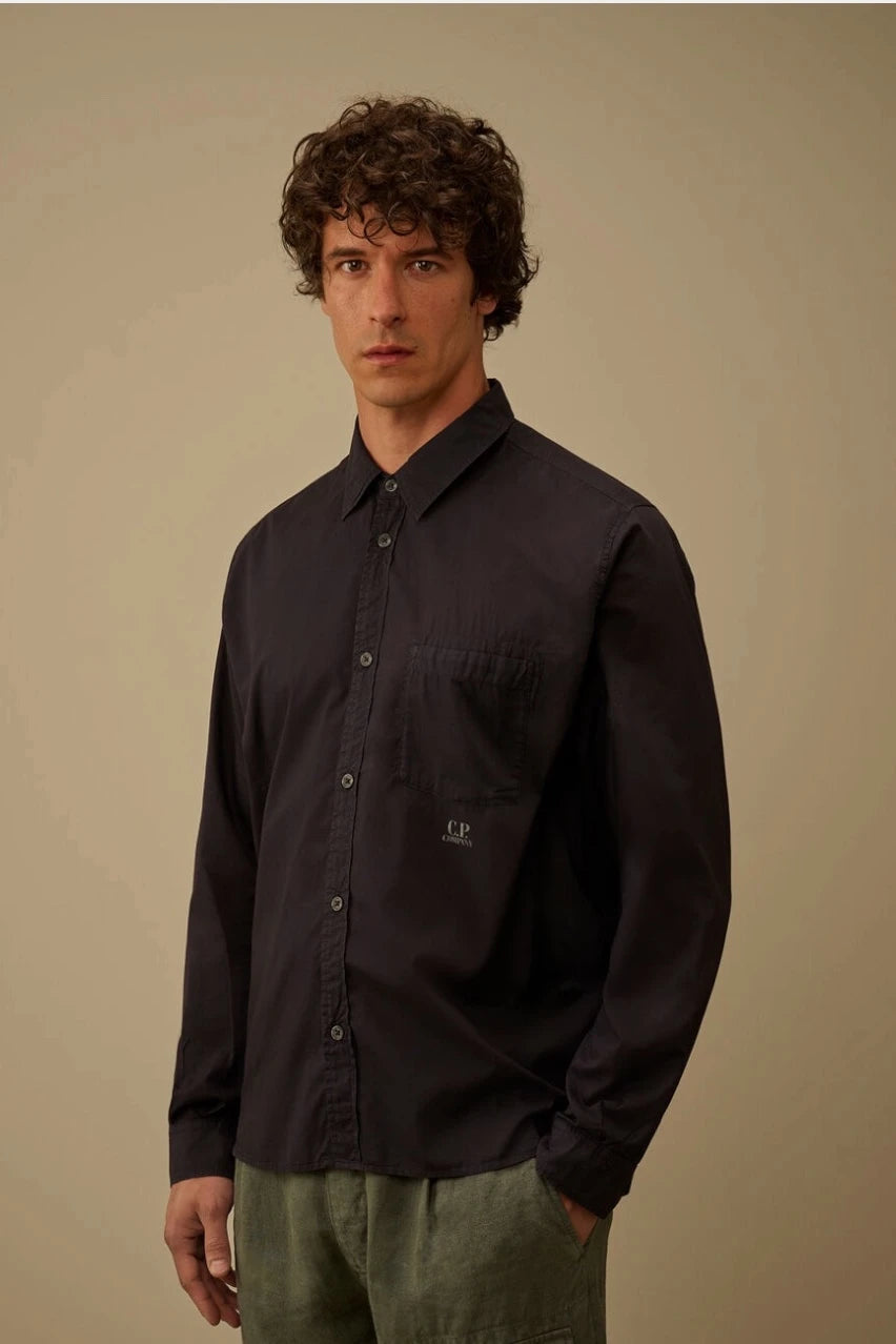 Dark blue shirt in Light Mussola fabric