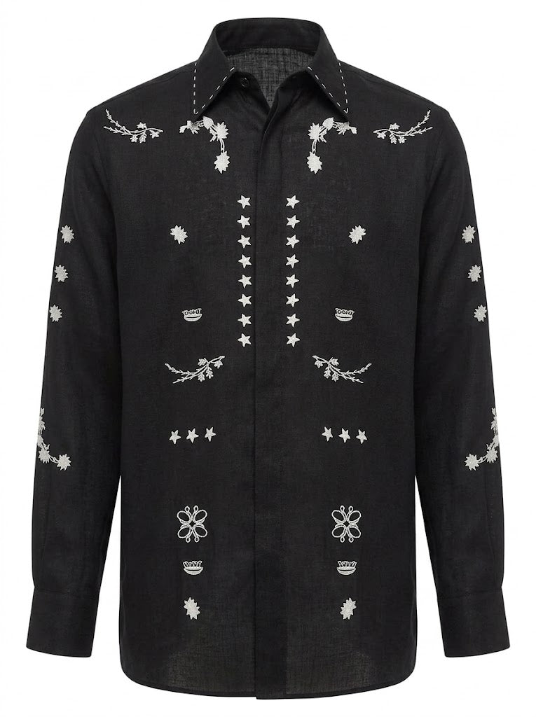 "Levon" black embroidered shirt