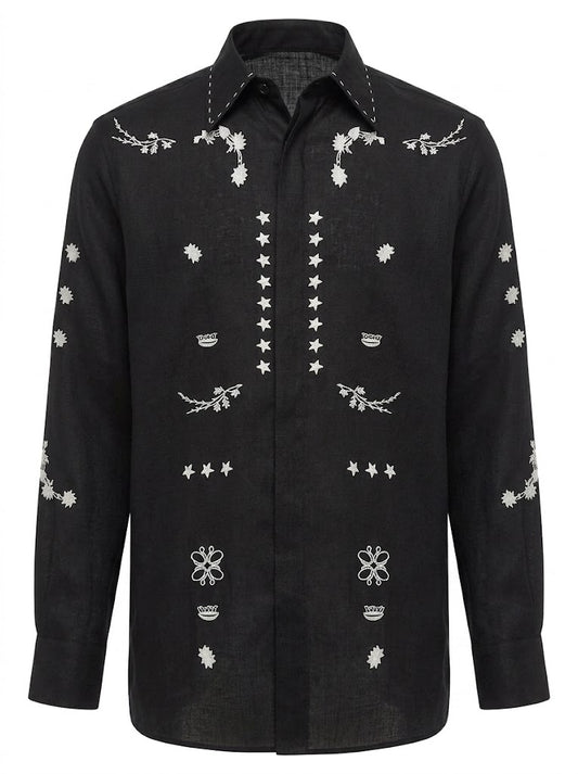 "Levon" black embroidered shirt